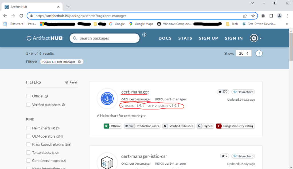 Obtaining the chart version of cert-manager.