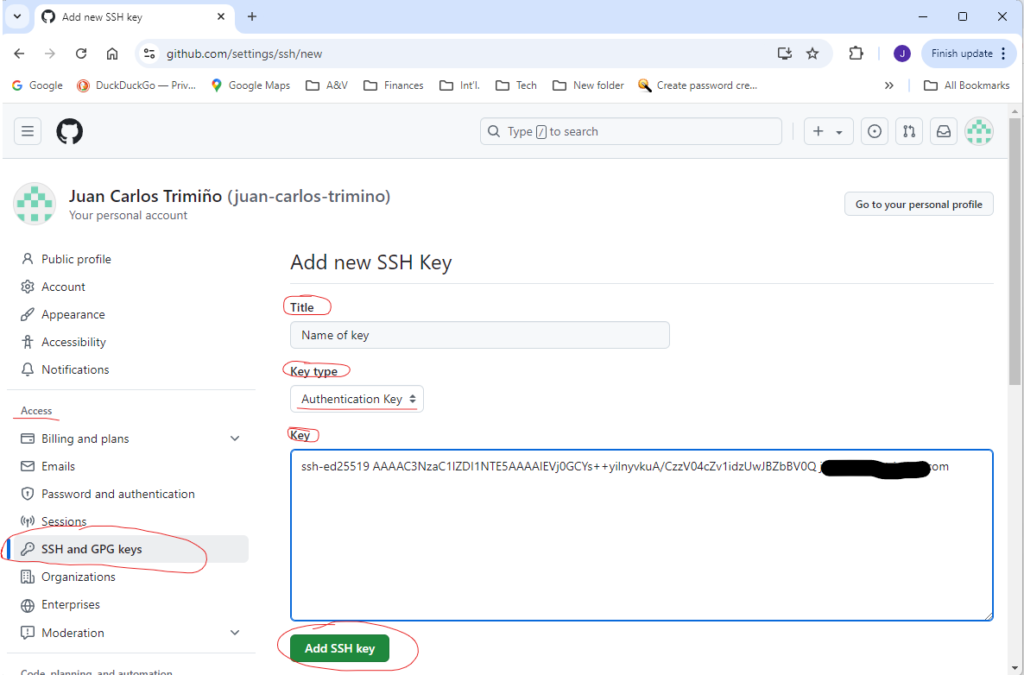 Paste the SSH public key.