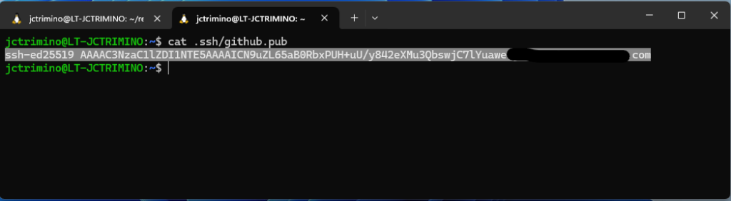 Paste the SSH public key to the clipboard and use it when creating the SSH keys.